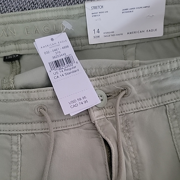 American Eagle Pants Womens 14 Baggy Wide Leg Green Super Hi Rise Stretch Flowy - Picture 4 of 5